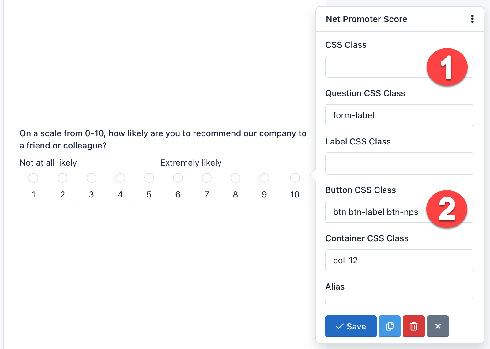 iform4u - Form Builder - Net Promoter Score (NPS) avec boutons radio