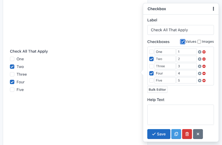 iform4u - Form Builder - Checkbox Component with Bulk Editor