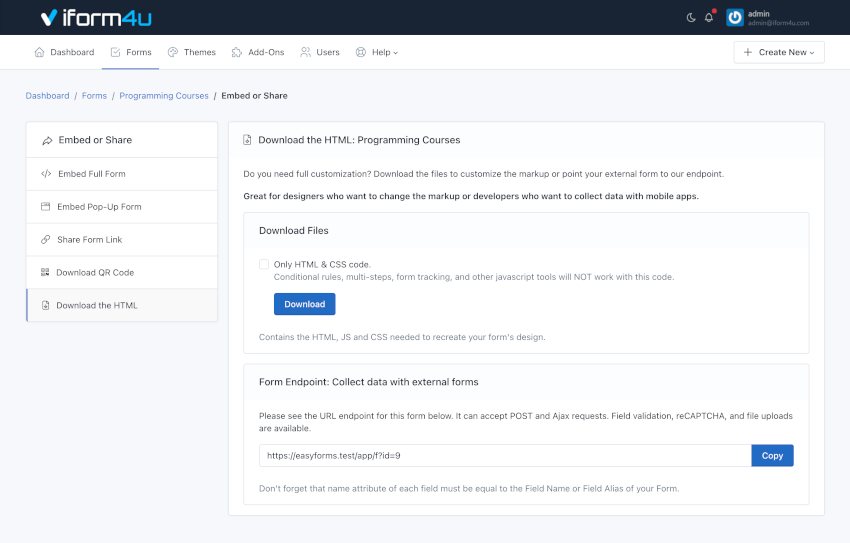 iform4u - Download Html Code - Form Endpoint