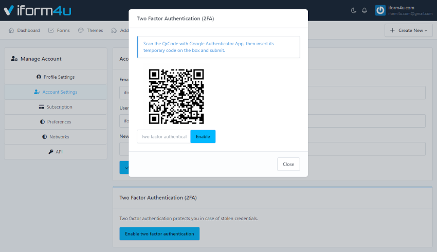 Habilite 2FA en la cuenta de usuario - iform4u