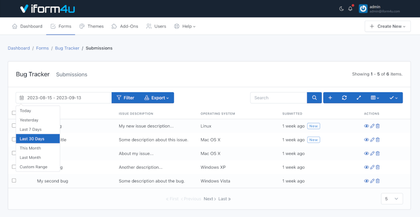 Submission Management - Filtering Submissions