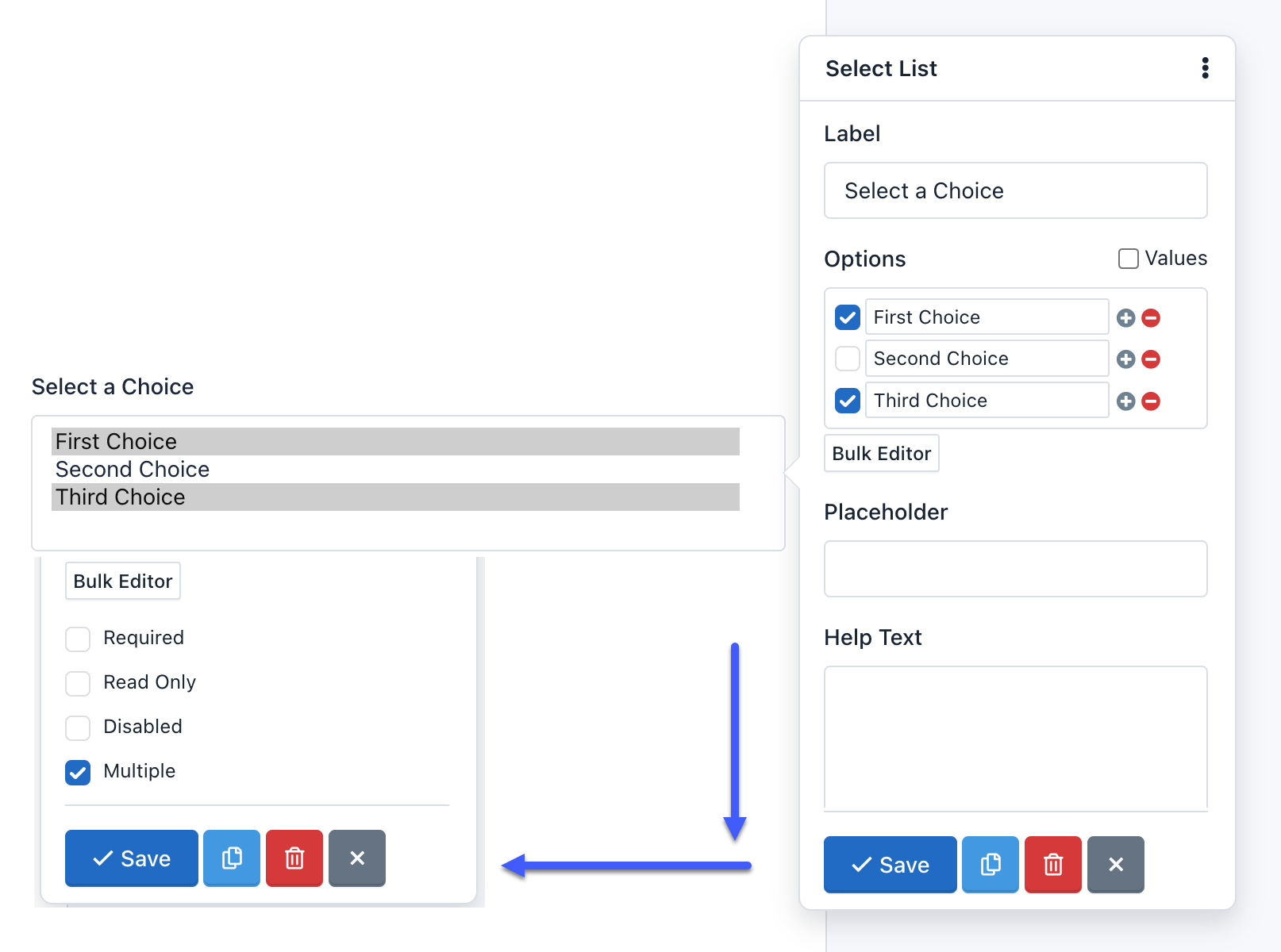 iform4u - Générateur de formulaires - Sélectionnez plusieurs listes