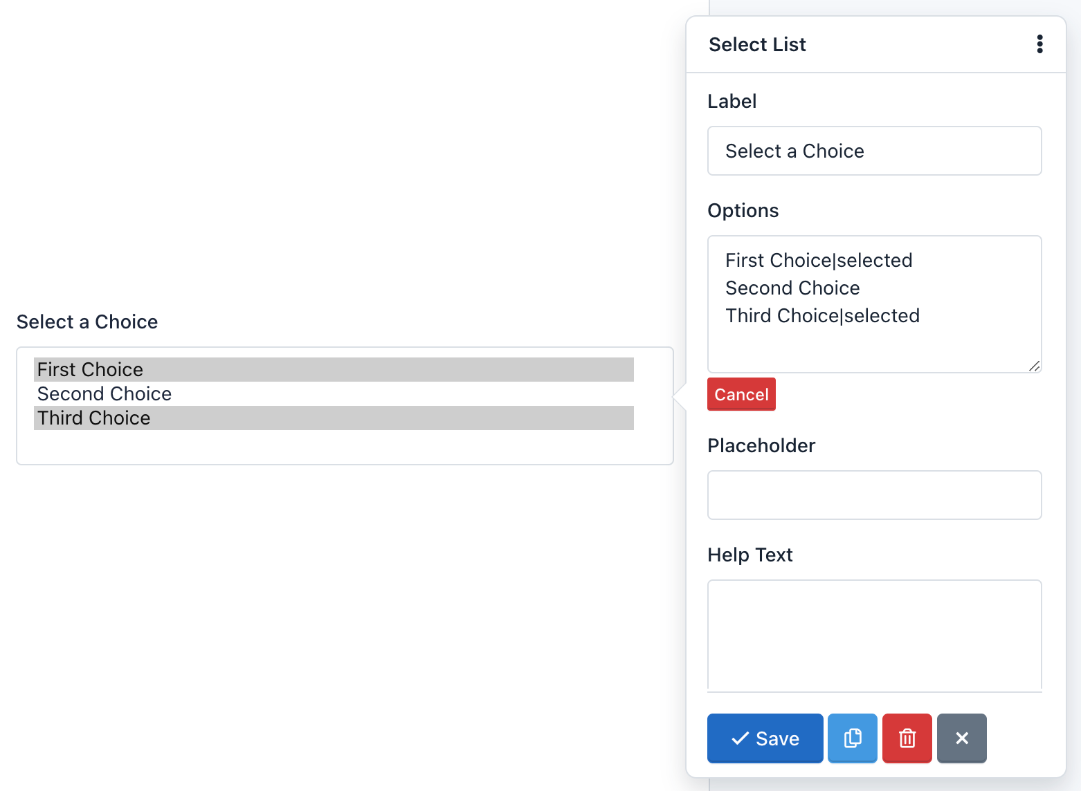 iform4u - Générateur de formulaires - Sélectionnez les options de la liste