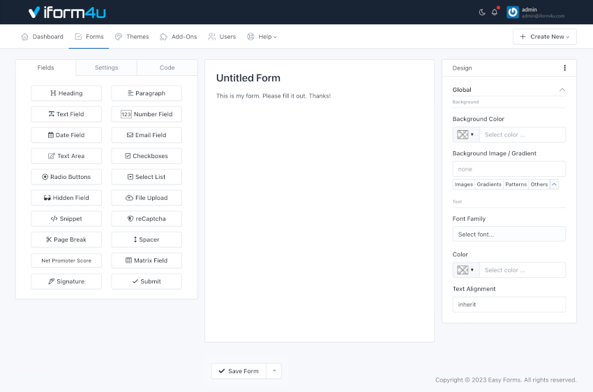 iform4u – Form Builder – Benutzeroberfläche