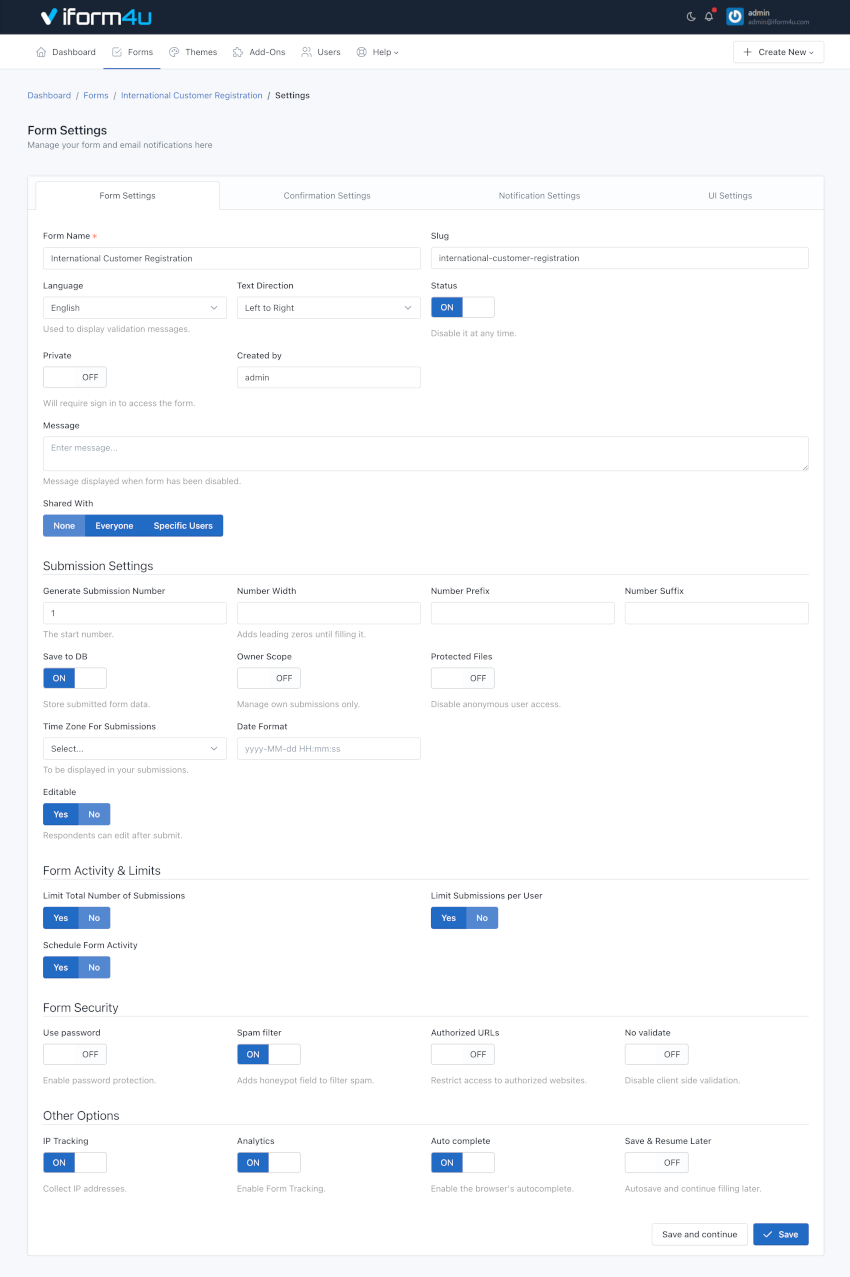 iform4u – Formulareinstellungen