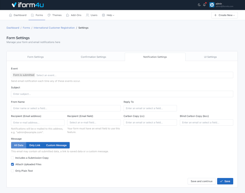 iform4u - Configurações de notificação