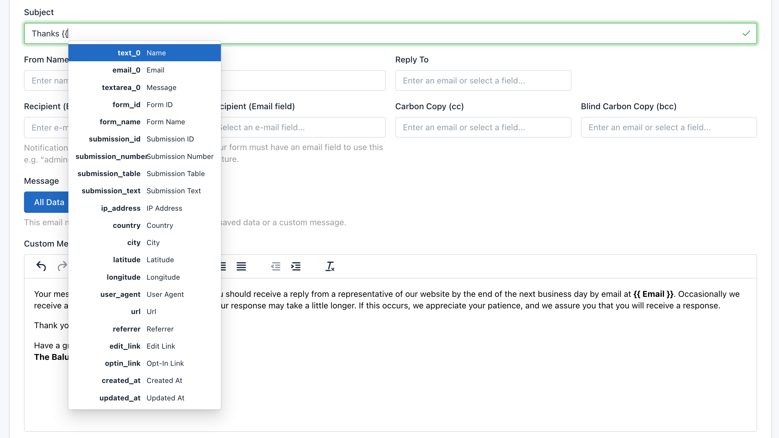 iform4u - Customizing the message