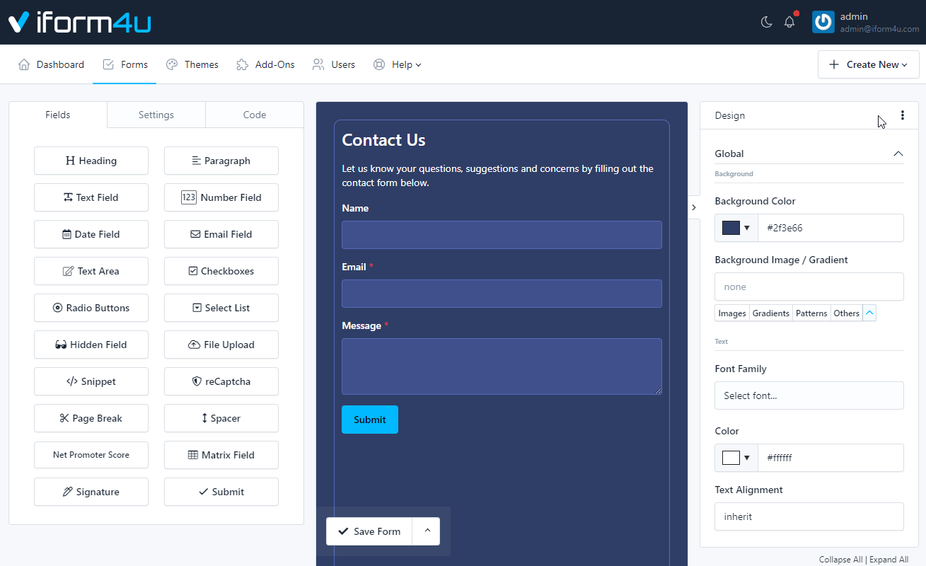 iform4u - Designer de Temas - Copiar, Colar & Redefinir Design