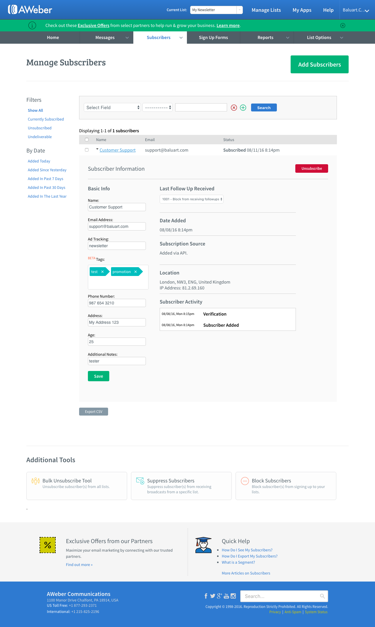 Sottoscrittore AWeber