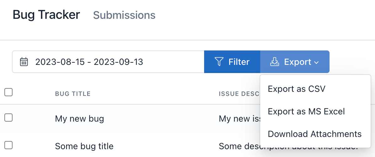Gestione Sottomissioni - Esportazione Sottomissioni