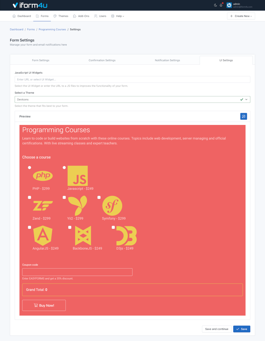 iform4u - Aplicar um tema ao formulário