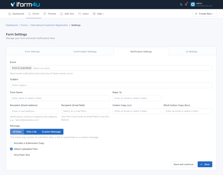 iform4u - Configurações de Notificação