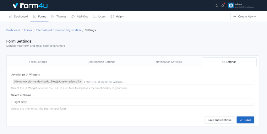 iform4u - Configurações de UI