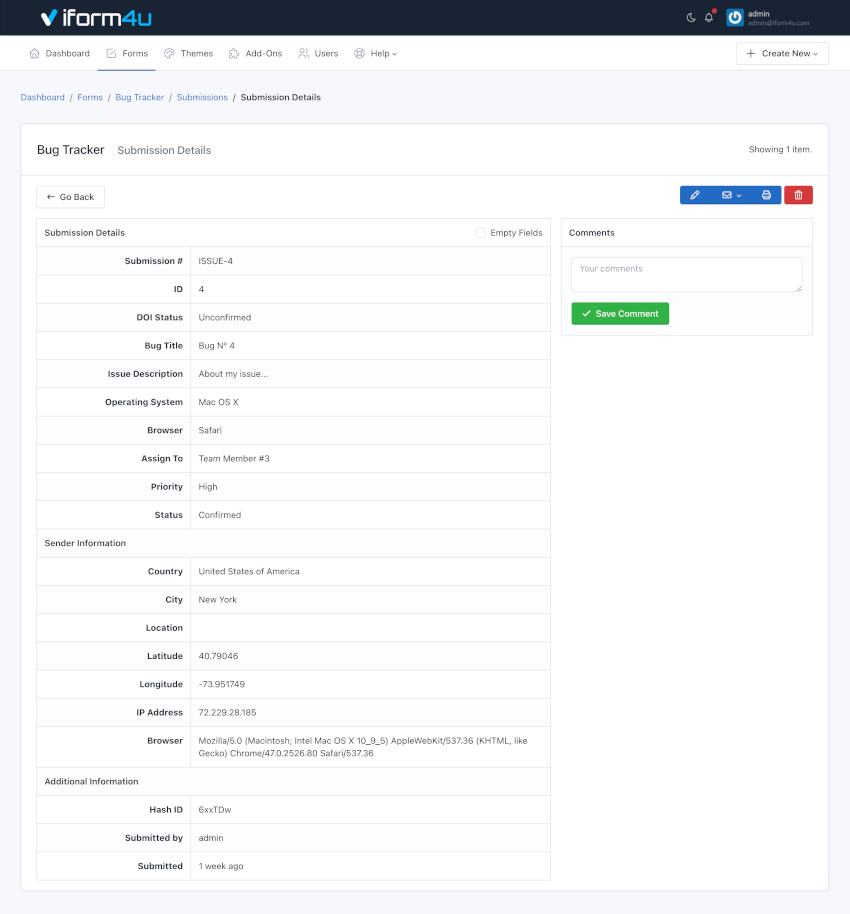 Gestione Sottomissioni - Visualizza Record