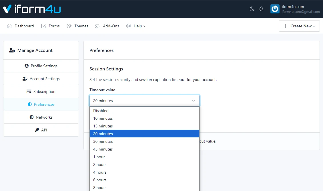 preferenze utente timeout - iform4u